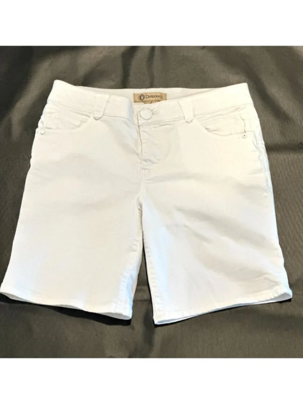 Democracy Shorts Women's 8 Bermuda Ab Solution White Stretch Denim - Picture 1 of 9